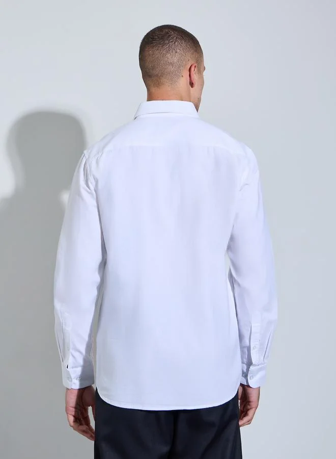 Styli White Men White Solid Regular Fit Oxford Shirt for Men | Best Price UAE