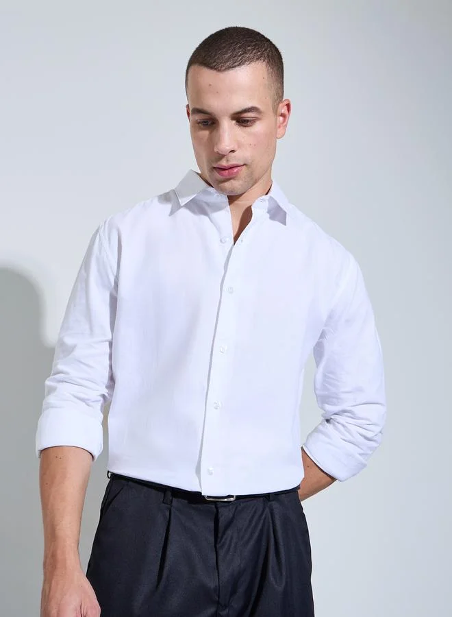 Styli White Men White Solid Regular Fit Oxford Shirt for Men | Best Price UAE