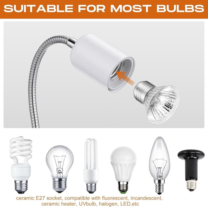 VAYINATO حامل مصباح حرارة السلحفاة فقط (أبيض) مناسب لمصباح UVA/B و السيراميك | حامل مصباح السباحة القابل للتعديل و شدة الضوء مناسب للطيور خلال الشتاء والزواحف - Image 4