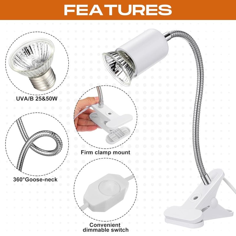 VAYINATO حامل مصباح حرارة السلحفاة فقط (أبيض) مناسب لمصباح UVA/B و السيراميك | حامل مصباح السباحة القابل للتعديل و شدة الضوء مناسب للطيور خلال الشتاء والزواحف - Image 3