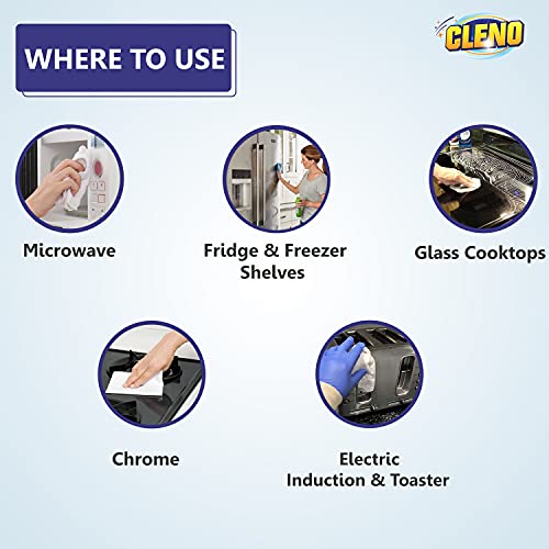 Cleno Microwave & Fridge Wet Wipes Removes Food & Grime Buildup, Quick Spot Cleaning for Shelves, Cooktops, Chrome, Electric Induction or Toaster - 50 Wipes (Ready to Use) - Image 2