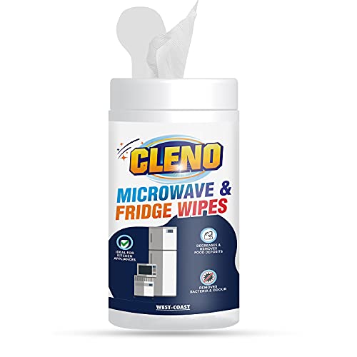 Cleno Microwave & Fridge Wet Wipes Removes Food & Grime Buildup, Quick Spot Cleaning for Shelves, Cooktops, Chrome, Electric Induction or Toaster - 50 Wipes (Ready to Use) - Image 1