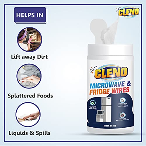 Cleno Microwave & Fridge Wet Wipes Removes Food & Grime Buildup, Quick Spot Cleaning for Shelves, Cooktops, Chrome, Electric Induction or Toaster - 50 Wipes (Ready to Use) - Image 3
