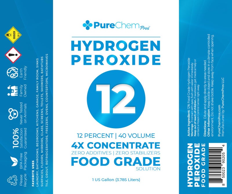 PURECHEM PROS بيروكسيد الهيدروجين 12 بالمئة 1 جالون - منظف متعدد الأسطح للأسطح، أحواض الاستحمام، الأرضيات، السجاد، الغطس البارد والمزيد. - Image 2