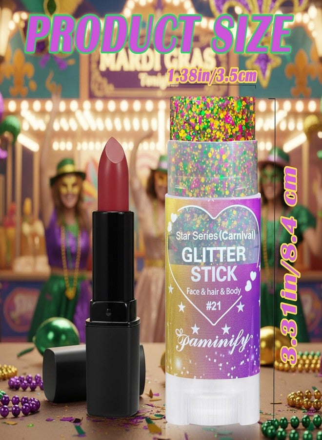 Paminify Mardi Gras Hair Face Glitter Stick,Mardi Gras Outfit for Women,Purple Green Gold Body Glitter Makeup,Festival Costume Carnival Accessories Singer Concerts Chunky Glitter Makeup - Image 5