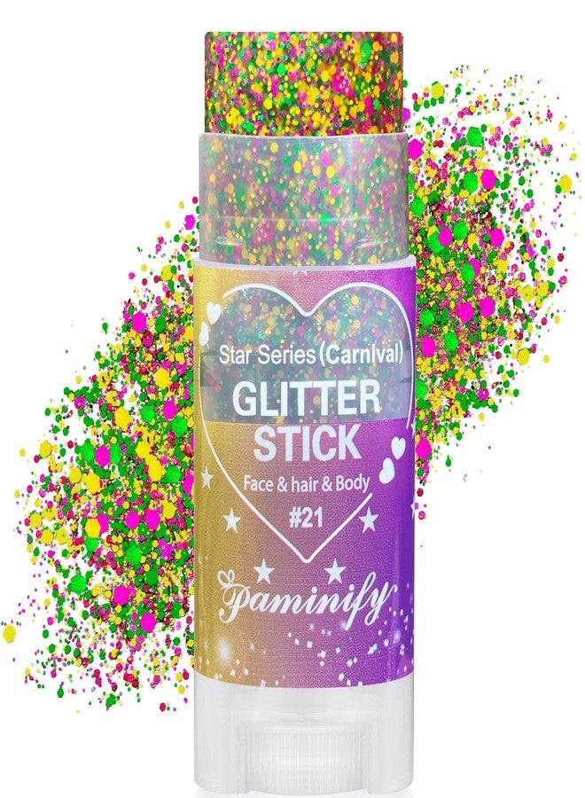 Paminify Mardi Gras Hair Face Glitter Stick,Mardi Gras Outfit for Women,Purple Green Gold Body Glitter Makeup,Festival Costume Carnival Accessories Singer Concerts Chunky Glitter Makeup - Image 1
