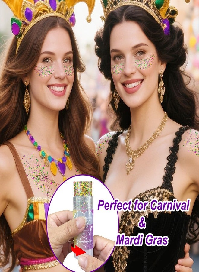 Paminify Mardi Gras Hair Face Glitter Stick,Mardi Gras Outfit for Women,Purple Green Gold Body Glitter Makeup,Festival Costume Carnival Accessories Singer Concerts Chunky Glitter Makeup - Image 2