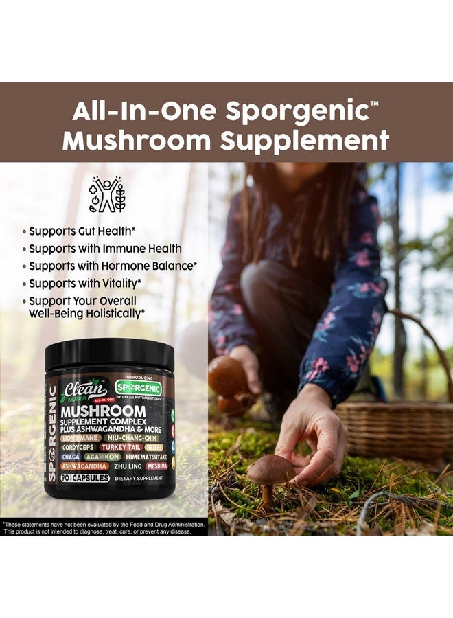 Clean Nutraceuticals مكمل الفطر العضوي | أشواغاندا ليوينز مان كورديسيبس ذيل الديك ريشة الفطر ماكا الجذر الحافر الأسود تشاجا تريملا أجاركون شيتاكي محار مسحوق كبسولات سبورجينيك من كلين نوترا (1) - Image 4