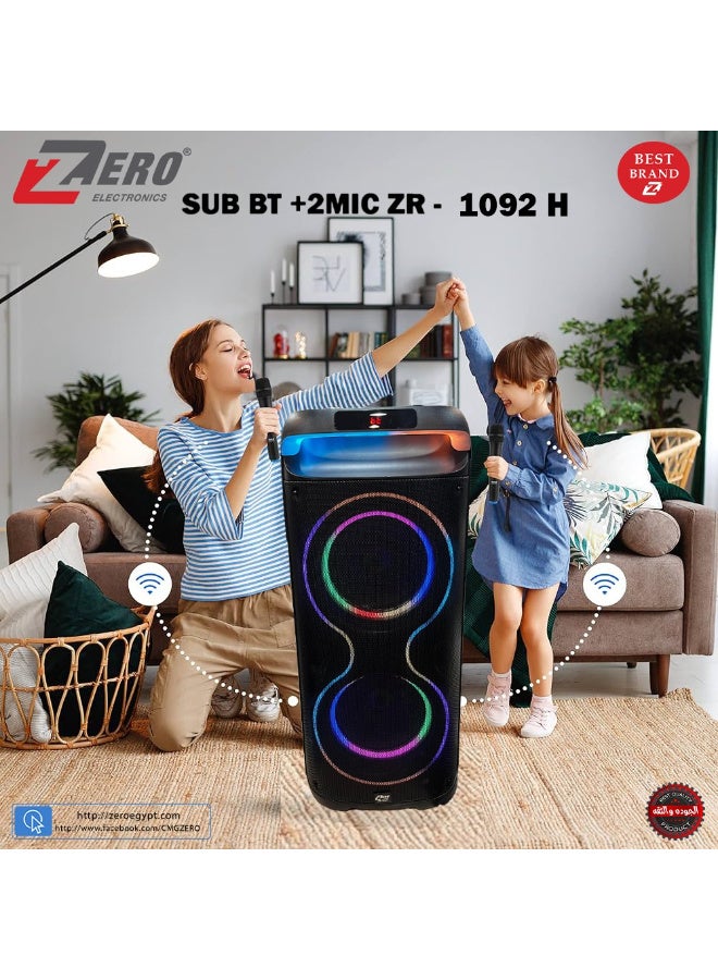 Zero ZR-1092H Portable Bluetooth Speaker – Powerful Sound, LED Lights, FM Radio, USB & AUX Support - Image 2