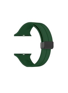 For Apple Watch 42/44mm 4/5/6 Series D-Shape Magnetic Clasp Silicone Replacement Sport Wristband Band - Green