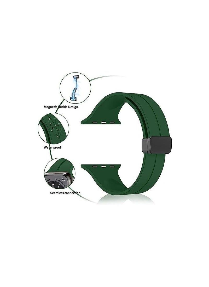 Generic - For Apple Watch 42/44mm 4/5/6 Series D-Shape Magnetic Clasp Silicone Replacement Sport Wristband Band - Green - Image 1