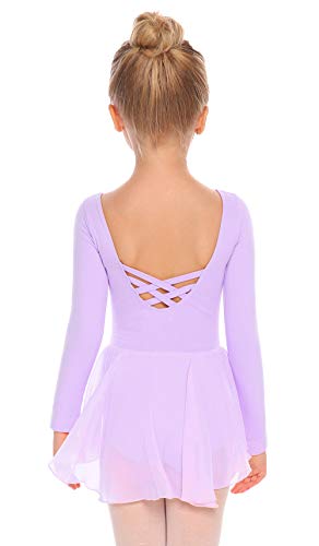 Arshiner Kids Girls Classic Long Sleeve Leotard Dance Ballet Dress Lilac - Image 1