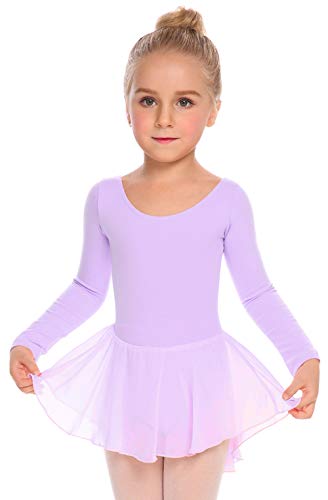 Arshiner Kids Girls Classic Long Sleeve Leotard Dance Ballet Dress Lilac - Image 2