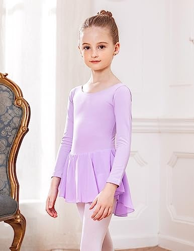 Arshiner Kids Girls Classic Long Sleeve Leotard Dance Ballet Dress Lilac - Image 3