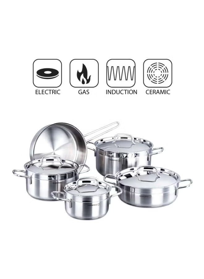 Korkmaz Alfa 9 Pieces Stainless Steel Cookware Set | Induction Compatible Cookware Pots and Pans Set | Silver A1660 Stainless Steel - Image 2