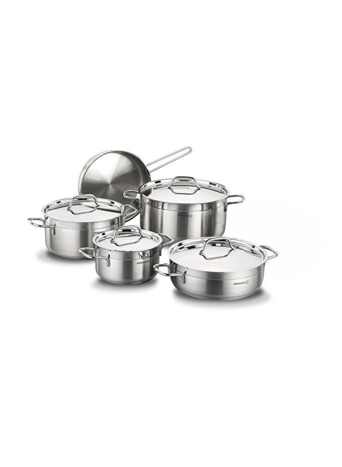 Korkmaz Alfa 9 Pieces Stainless Steel Cookware Set | Induction Compatible Cookware Pots and Pans Set | Silver A1660 Stainless Steel - Image 1