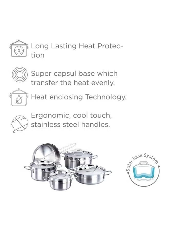 Korkmaz Alfa 9 Pieces Stainless Steel Cookware Set | Induction Compatible Cookware Pots and Pans Set | Silver A1660 Stainless Steel - Image 3