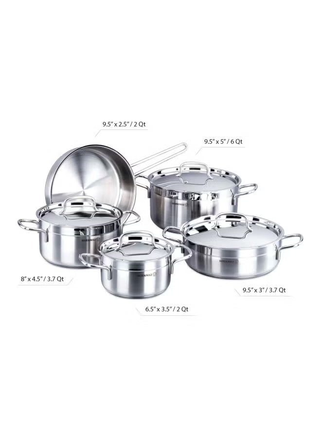 Korkmaz Alfa 9 Pieces Stainless Steel Cookware Set | Induction Compatible Cookware Pots and Pans Set | Silver A1660 Stainless Steel - Image 4