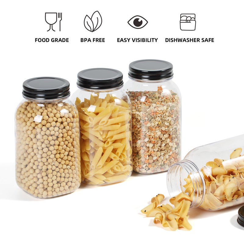 OMNISAFE 32 Ounce Clear Plastic Mason Jars With Screw On Lid, Reusable Empty Jars for Food Storage, Round BPA Free Containers for Sealing, Dry Food, Snacks, Candies, Breakage-proof, (Black - 6 Pack) - Image 4