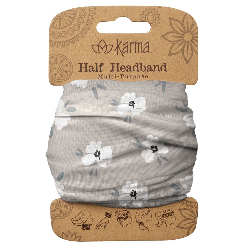 Karma Marlow Flower Headband for Women  Medium  Fabric Headband and Stretchy Hair Scarf  Light Grey