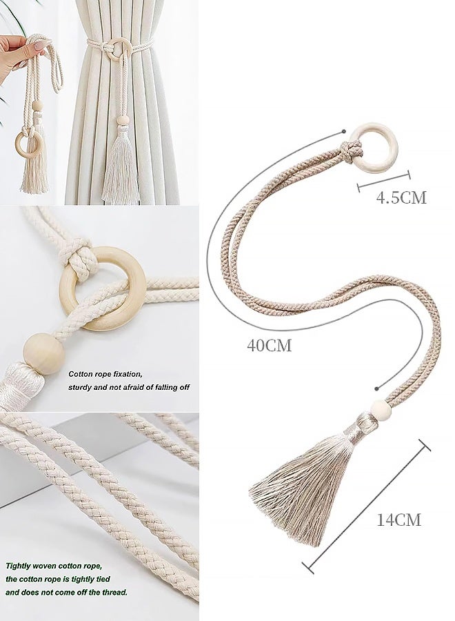 2 قطعة من رباطات الستائر المصنوعة من الخرز الخشبي، مشبك ستارة مزخرف بشراشيب، مشبك ستارة بوهيمي، رباطات ستائر بدون ثقب ديكورية - Image 2