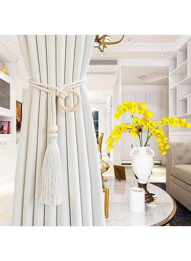 2 قطعة من رباطات الستائر المصنوعة من الخرز الخشبي، مشبك ستارة مزخرف بشراشيب، مشبك ستارة بوهيمي، رباطات ستائر بدون ثقب ديكورية - Image 5