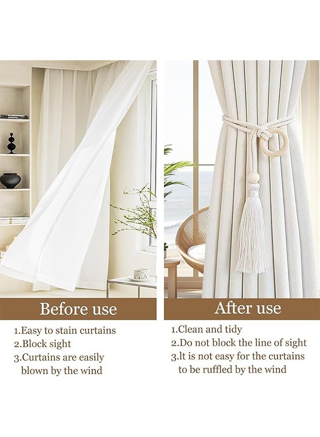 2 قطعة من رباطات الستائر المصنوعة من الخرز الخشبي، مشبك ستارة مزخرف بشراشيب، مشبك ستارة بوهيمي، رباطات ستائر بدون ثقب ديكورية - Image 3