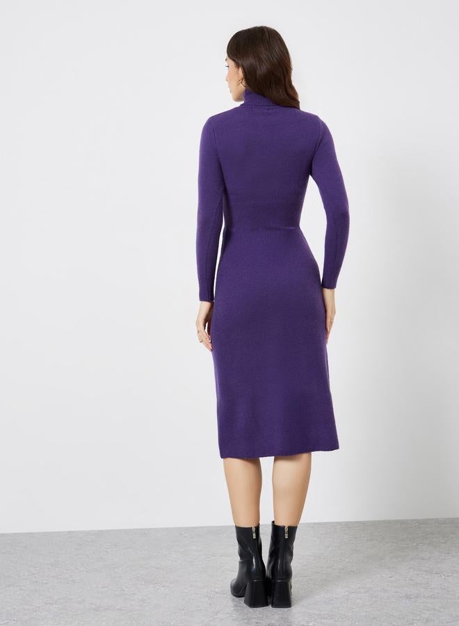 Styli Purple Knit Long Sleeves Sweater Midi Dress - Image 5