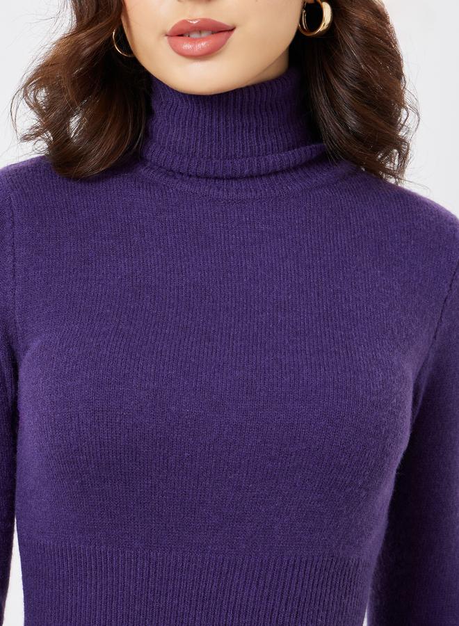 Styli Purple Knit Long Sleeves Sweater Midi Dress - Image 4