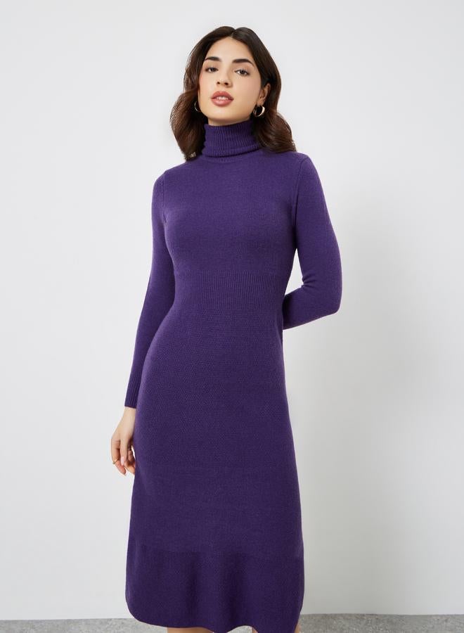 Styli Purple Knit Long Sleeves Sweater Midi Dress - Image 3