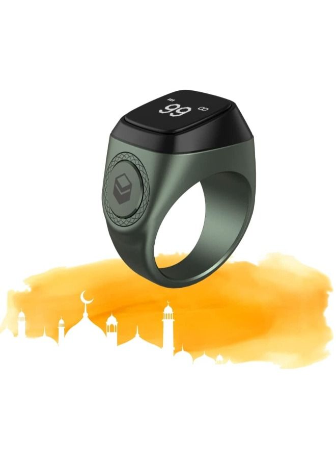 iQIBLA Smart Tasbih Zikr Ring New 2022 alloy only 11.7g 18 MM GREEN With Charging Box - Image 1