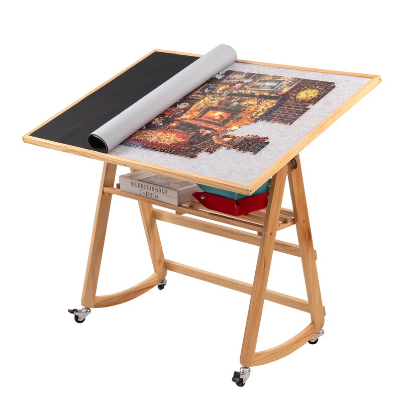 LAVIEVERT 1500 Piece Tilting Puzzle Table with Legs Cover Adjustable Jigsaw Puzzle Board Easel with Storage Portable SpaceSaving Wooden Table with NonSlip Tabletop 4 Wheels for Adults