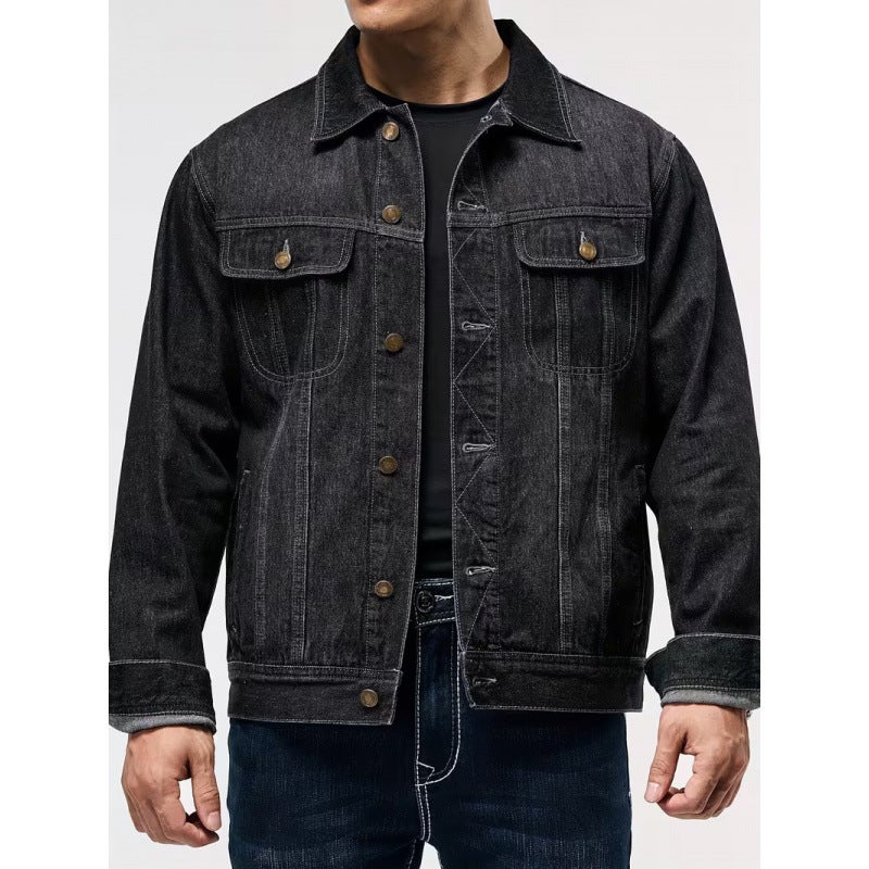 Men's Slim Fit Denim Jacket Casual Button-Up Coat with Side Pockets in Multiple Colors - Image 1