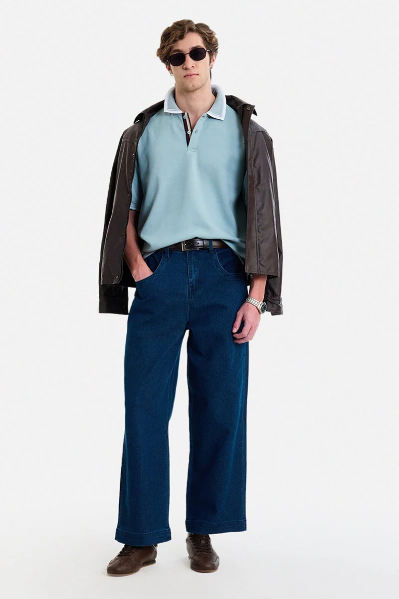 سنيتش Light Blue Graphic Half Sleeve Oversized Streetwear T-Shirt