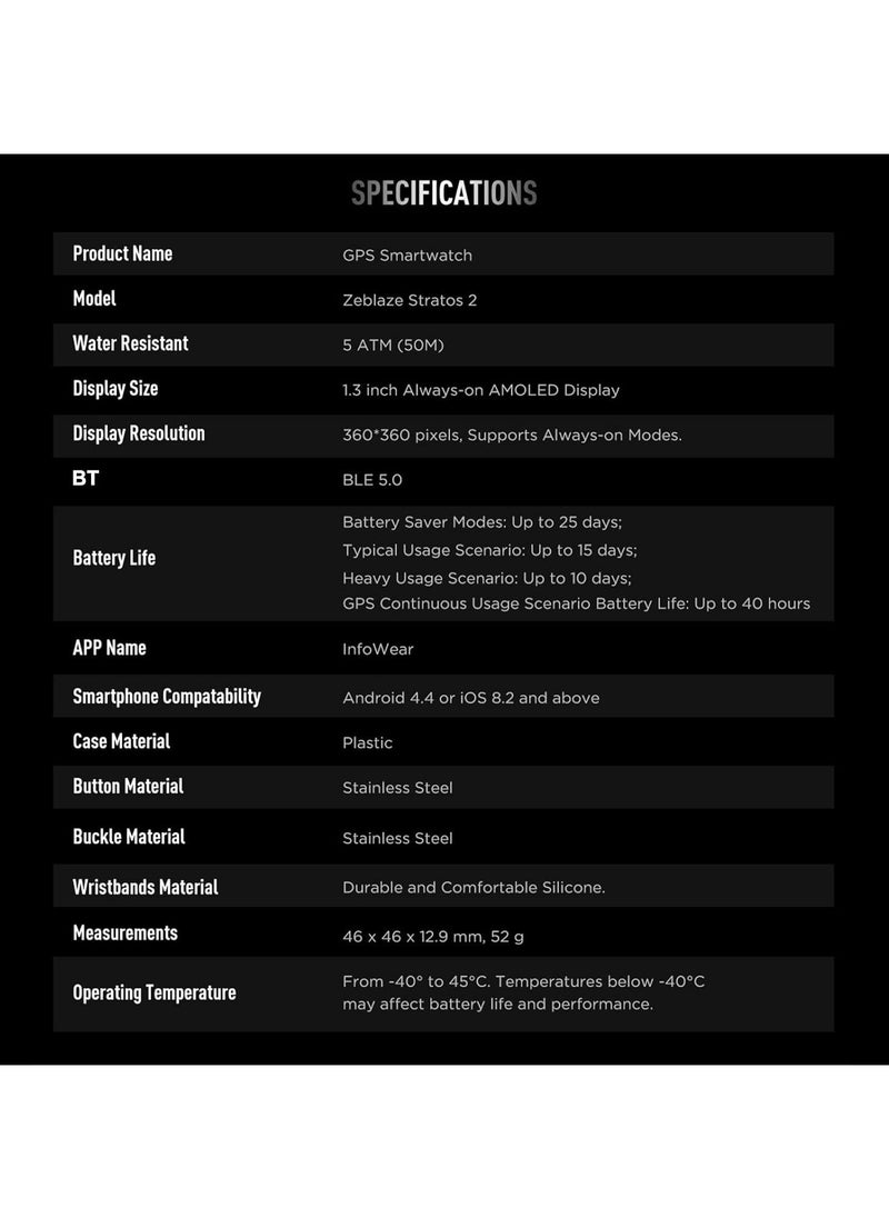 Zeblaze - Zeblaze Stratos 2 Smart Sports Watch 1.3 Full-touch Screen 360 * 360 High Resolution 4-Satellite/3-Mode GPS 24H Health Monitor 25-day Endurance 5ATM - Image 1