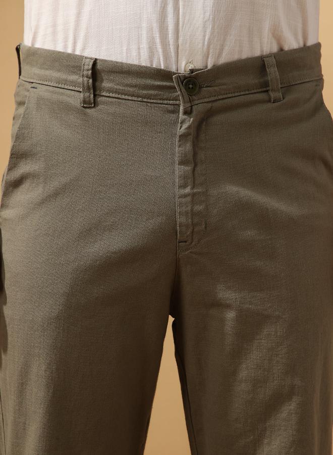 Dennis Lingo Men's Olive 100% Cotton Solid Pattern Full Length Chinos Relaxed Trouser  - Image 5
