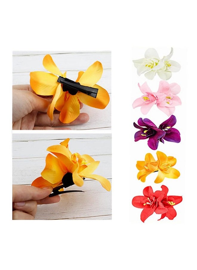 ALIMITOPIA ALIMITOPIA Flower Hair Clip Bohemia Hawaiian Fabric Artificial Orchid Flower Hairpin Barrette Headdress Bobby Pins Headwear Hair Accessories(3.5 inches;5pcs)  - Image 4