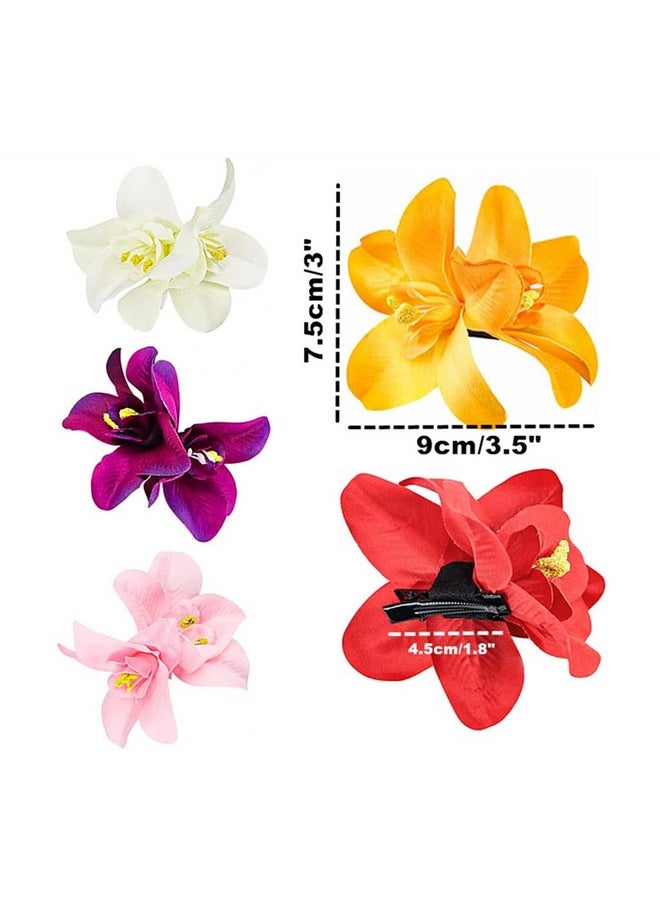 ALIMITOPIA ALIMITOPIA Flower Hair Clip Bohemia Hawaiian Fabric Artificial Orchid Flower Hairpin Barrette Headdress Bobby Pins Headwear Hair Accessories(3.5 inches;5pcs)  - Image 2