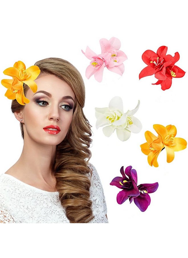 ALIMITOPIA ALIMITOPIA Flower Hair Clip Bohemia Hawaiian Fabric Artificial Orchid Flower Hairpin Barrette Headdress Bobby Pins Headwear Hair Accessories(3.5 inches;5pcs)  - Image 5