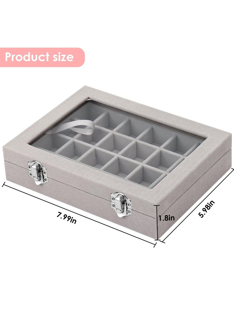 SYOSI Velvet Jewelry Tray with Clear Glass Lid, 24 Grid Earring and Ring Organizer Box for Drawer Storage and Showcase Display - Image 4
