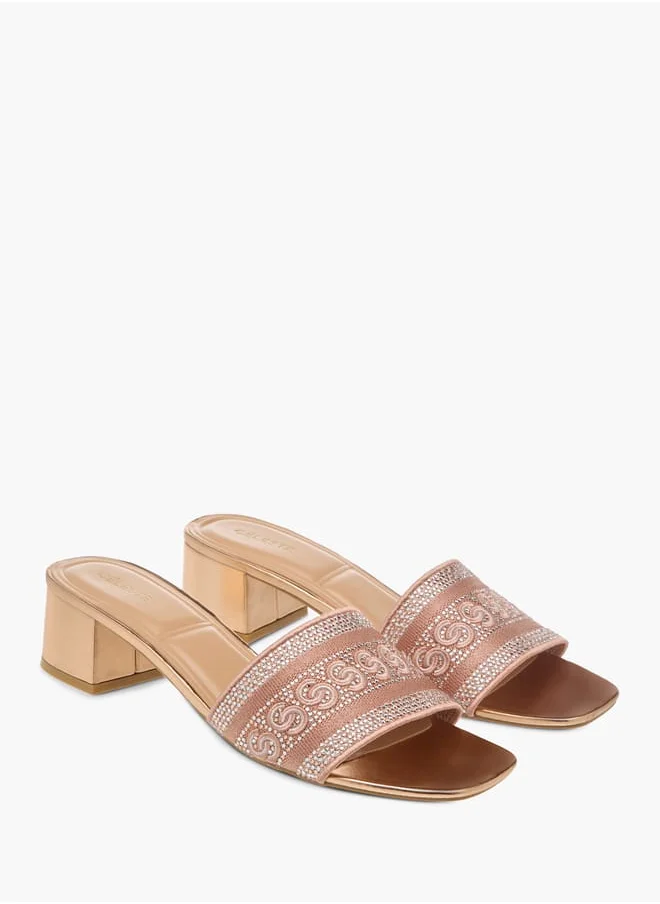 سيليست Womens Embellished Slip-On Sandals With Block Heels Ramadan Collection