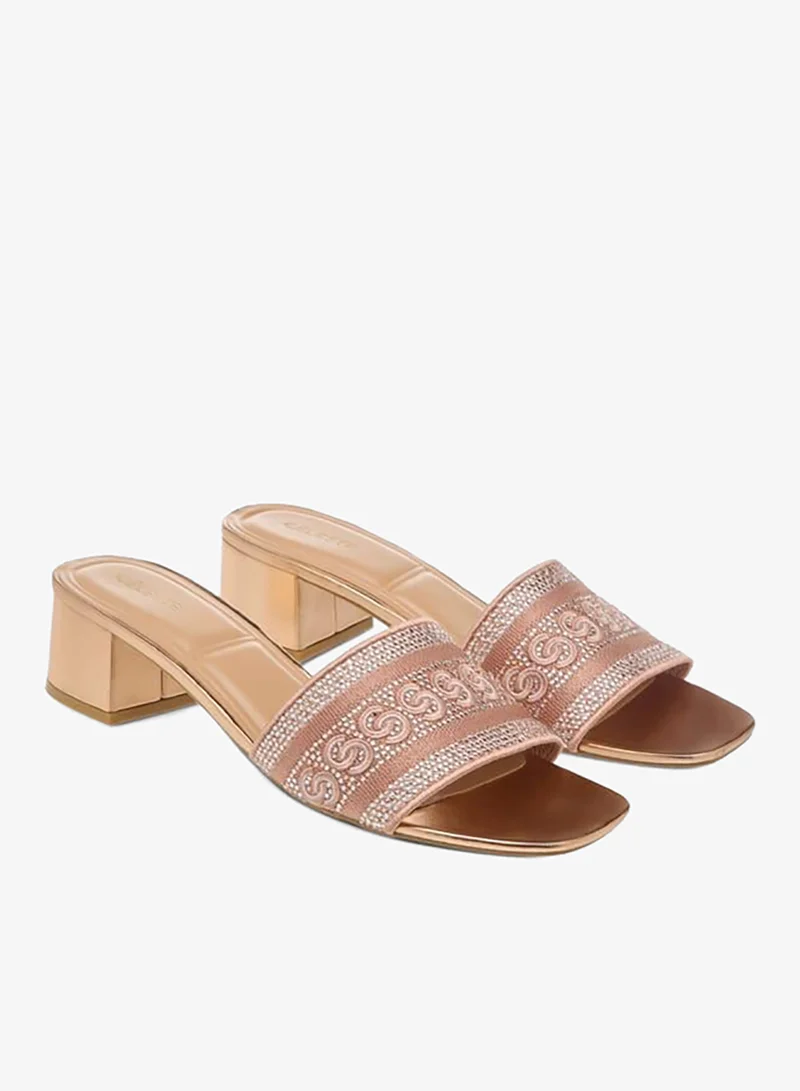 سيليست صنادل نسائية سهلة الارتداء بكعب عريض مزينة