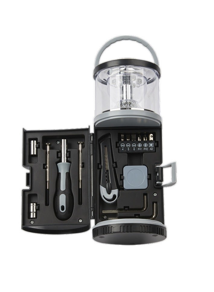 Loquat 2-In-1 LED camping light with kit, battery-operated LED light with 15-piece tool and 2 lighting modes, portable emergency light for camping storm outage in house car workbench - Image 1
