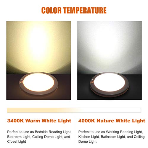 Facon 5" LED RV Interior Dome Light - 12V Surface-Mount Puck Light with Switch & Night Blue Indicator, 420LM Warm White (3400K), Ideal for RVs, Motorhomes, Campers, Marine Vehicles - Image 3