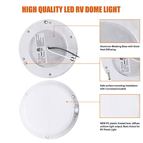 Facon 5" LED RV Interior Dome Light - 12V Surface-Mount Puck Light with Switch & Night Blue Indicator, 420LM Warm White (3400K), Ideal for RVs, Motorhomes, Campers, Marine Vehicles - Image 4