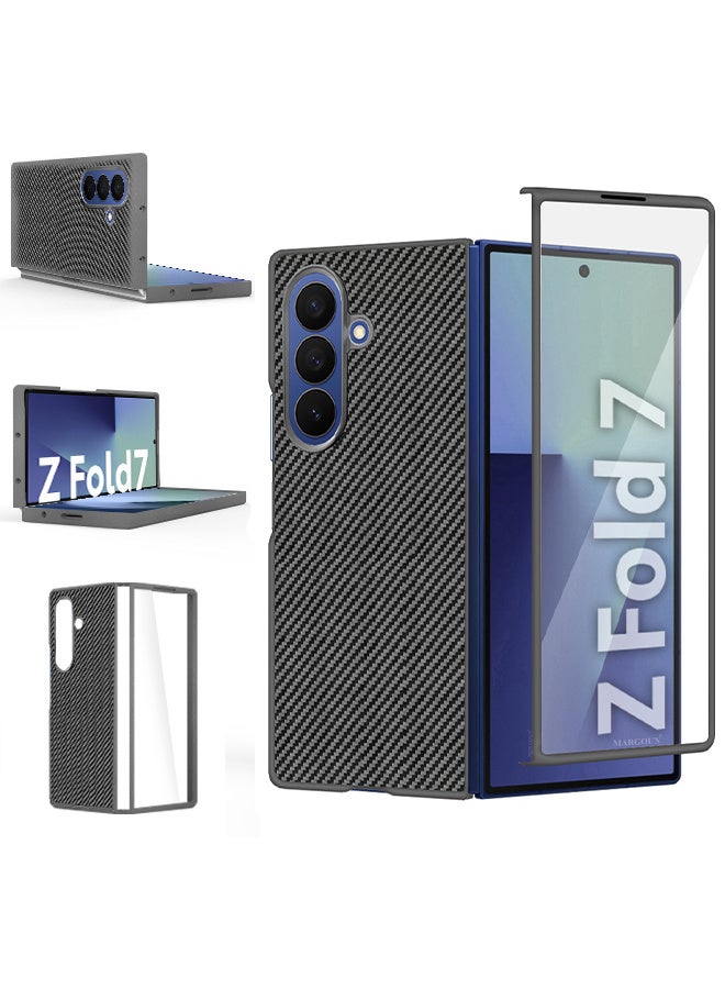 CATANES Case Cover for for Samsung Galaxy Z Fold 7 - Kevlar Bullet Proof Phone Case - Ultra Thin and Light Carbon Fiber Texture Printing Slim Anti-Scratch Phone Cover With Front Built-in Screen Protector - Grey - Image 3