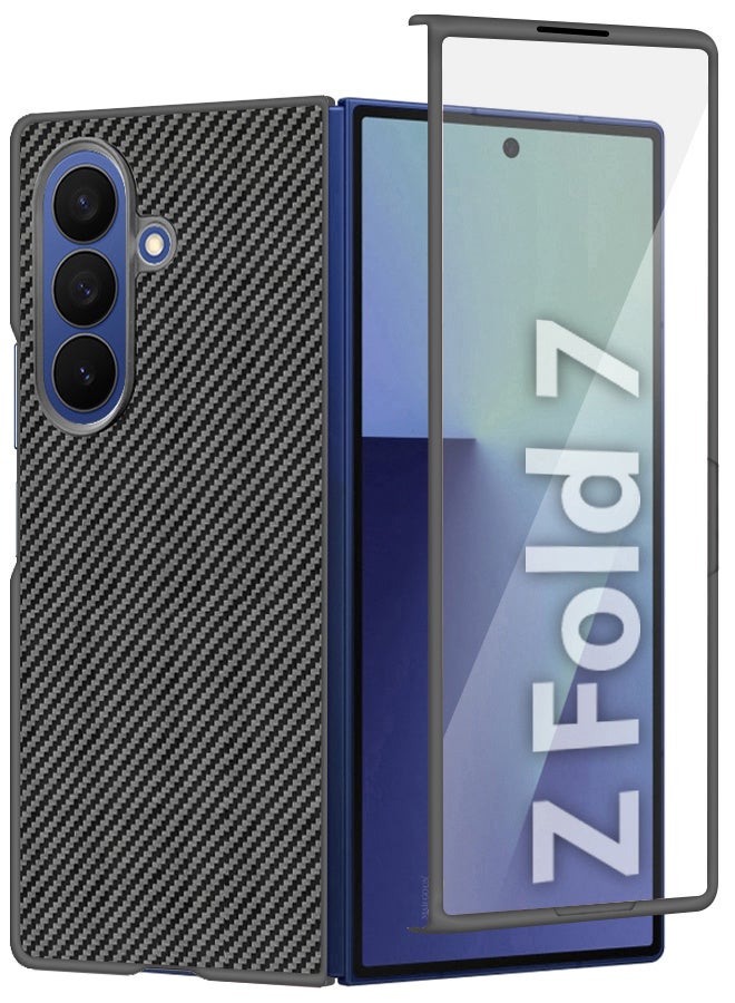CATANES Case Cover for for Samsung Galaxy Z Fold 7 - Kevlar Bullet Proof Phone Case - Ultra Thin and Light Carbon Fiber Texture Printing Slim Anti-Scratch Phone Cover With Front Built-in Screen Protector - Grey - Image 1