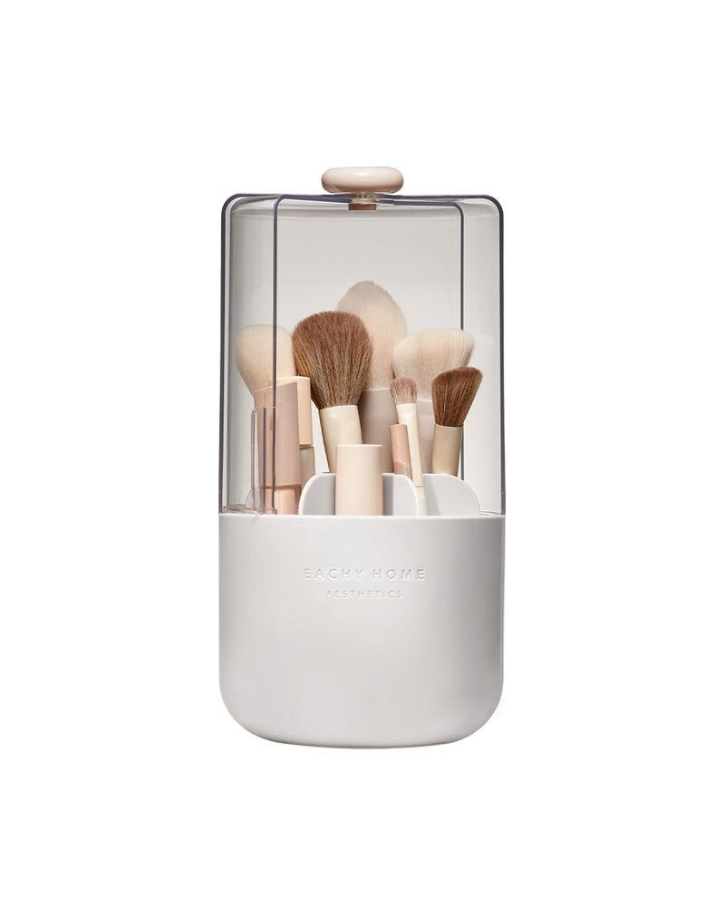 Eachy Makeup Brush Holder 360 Rotating With Dustproof Lid  Waterproof Material  7 Compartments For Organized Storage  Stylish And Durable Design For Vanity Or Bathroom (White) - Image 1