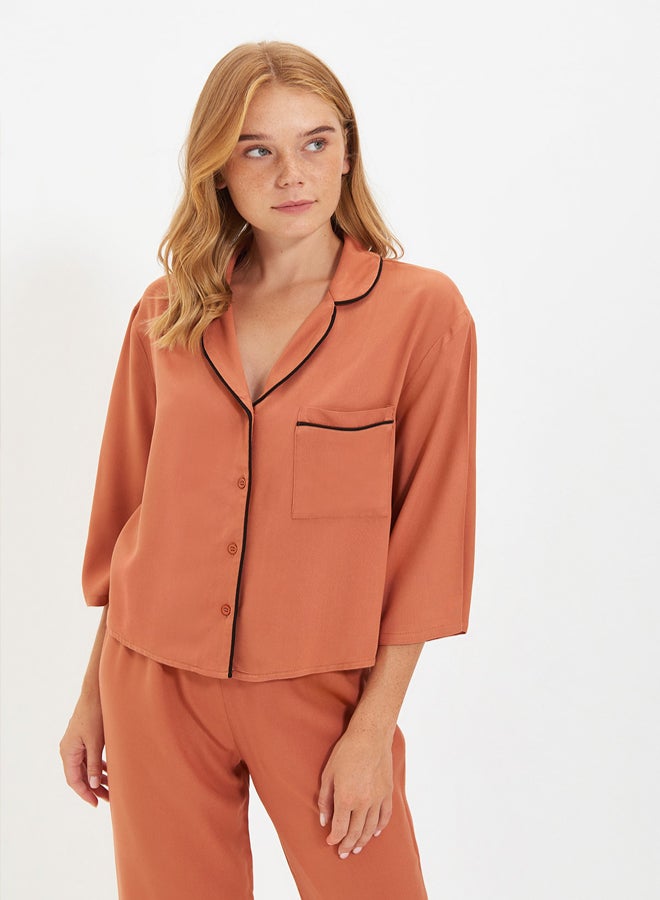 trendyol Dried Rose Piping Viscose Shirt-Pants Woven Pajamas Set THMAW21PT0292  - Image 1