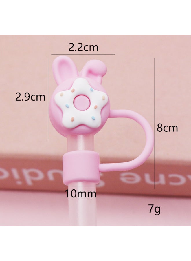 New Large Diameter 10mm Dust-proof Straw Cap Can Be Recycled Cute Milk Tea Cup Thick Straw Plug Manufacturers Supply-Color:Pink Bunny Ear Donut 10mm-Specifications:Bag Without Straw - Image 1